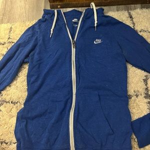 Blue and White Nike Zip Up with Hood